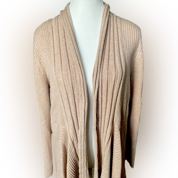 Dana Buchman Ribbed Tan Waterfall Cardigan XL - Picture 2 of 9